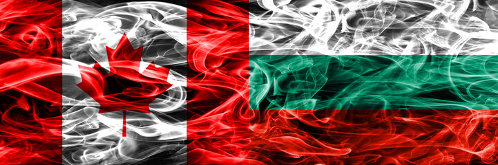 Canada vs Bulgaria smoke flags placed side by side. Canadian and Bulgaria flag together