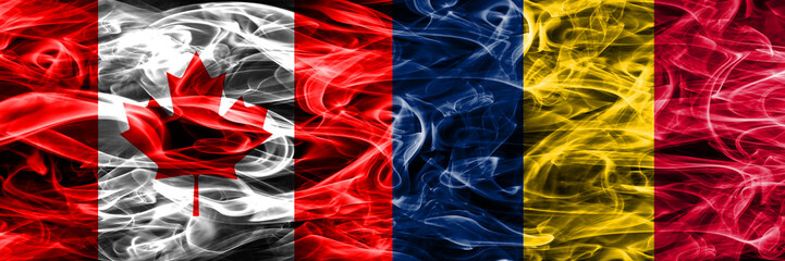 Canada vs Chad smoke flags placed side by side. Canadian and Chad flag together