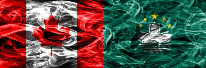 Canada vs Macau smoke flags placed side by side. Canadian and Macau flag together