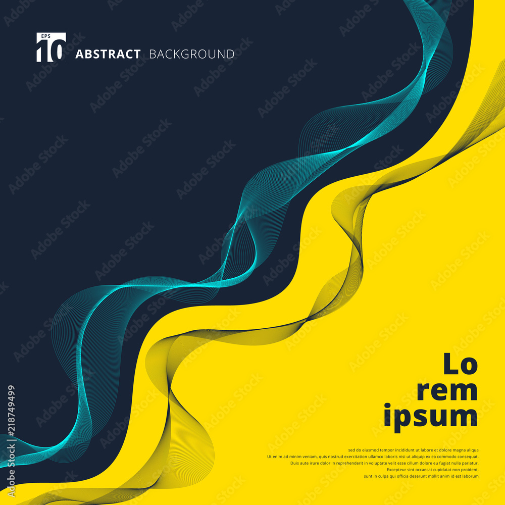 Poster abstract curve contrast yellow and blue background with dynamic lines wave pattern elements.