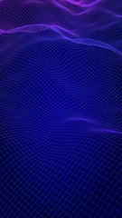 Abstract landscape on a blue background. Cyberspace grid. Hi-tech network, technology. Vertical image orientation. 3D illustration