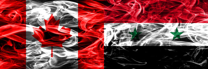 Canada vs Syria smoke flags placed side by side. Canadian and Syria flag together