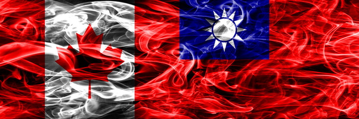Canada vs Taiwan smoke flags placed side by side. Canadian and Taiwan flag together