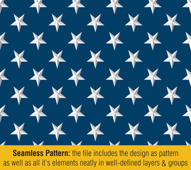 American Flag Embossed Stars  - Seamless Pattern