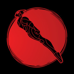 Superhero flying action, Cartoon superhero man jumping graphic vector.