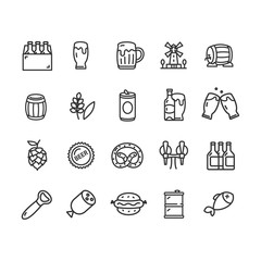 Beer and Oktoberfest Signs Black Thin Line Icon Set. Vector