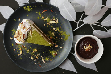 red bean and matcha green tea cake