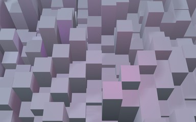 Abstract pink gray elegant cube geometric background. Chaotically advanced rectangular bars. 3D Rendering, 3D illustration
