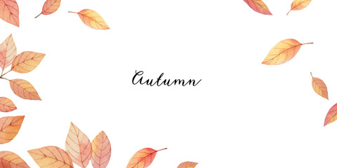 Watercolor autumn vector card template design of leaves and branches isolated on white background.
