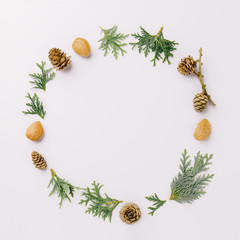 Christmas wreath on white table