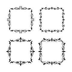 Hand drawn divider and corner set vintage style. Traced by hand from own sketch. Collection black floral decorative element