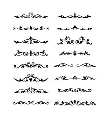 Hand drawn divider and corner set vintage style. Traced by hand from own sketch. Collection black floral decorative element