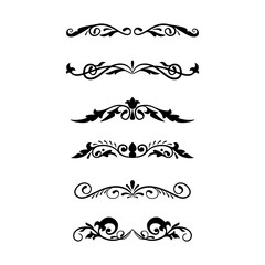 Hand drawn divider and corner set vintage style. Traced by hand from own sketch. Collection black floral decorative element
