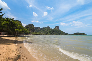 Railay (Rai Leh) East Beach with Limestone Cliffs in the Background, Krabi Province, Thailand
