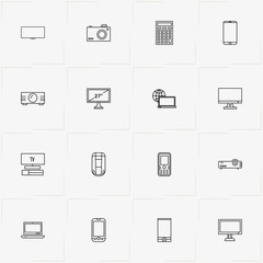 Gadgets line icon set with projector, television and mobile phone
