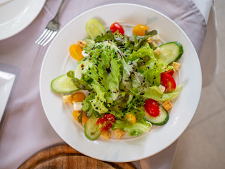 Bowl salad on dinner table
