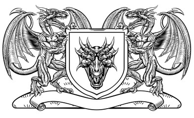Heraldic Crest Coat of Arms Dragon Shield Emblem