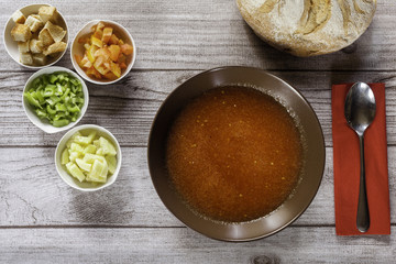 Andalusian gazpacho on table
