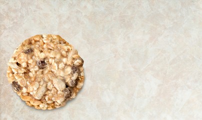 Round gingerbread cookie on white background