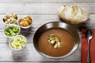 Andalusian gazpacho with garnish bowls