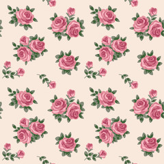 vector seamless background with pink roses in retro style