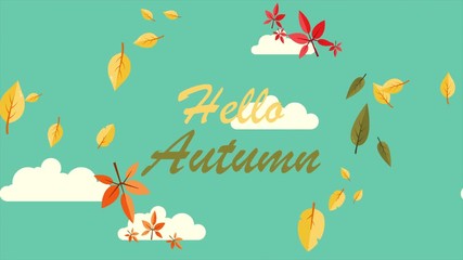 Hello Autumn with leaves background card animation collection