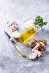 Fototapeta na wymiar Ingredients for mushroom Risotto