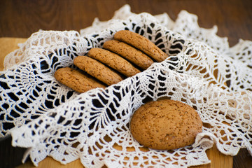 Homemade oatmeal cookies with raisins. Healthy biscuits. Oatmeal cookies for breakfast.
