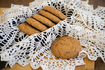 Homemade oatmeal cookies with raisins. Healthy biscuits. Oatmeal cookies for breakfast.