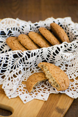 Homemade oatmeal cookies with raisins. Healthy biscuits. Oatmeal cookies for breakfast.