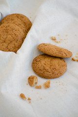 Homemade oatmeal cookies with raisins. Healthy biscuits. Oatmeal cookies for breakfast.