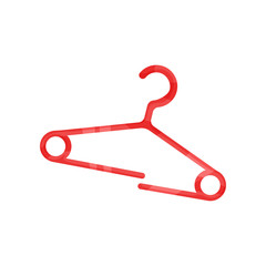 Flat vector icon of red broken hanger for clothes. Plastic garbage. Waste for recycling