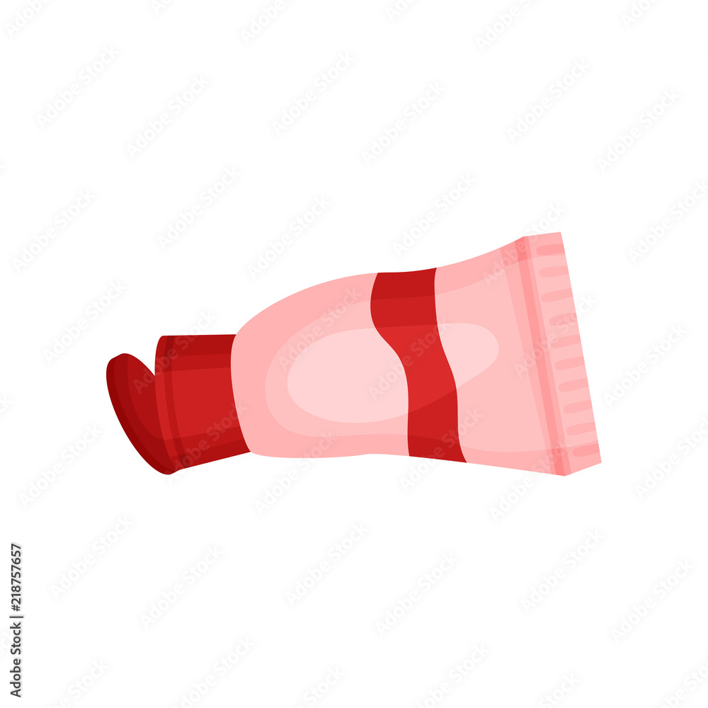 Poster flat vector icon of empty toothpaste tube. plastic trash. waste sorting and recycling theme