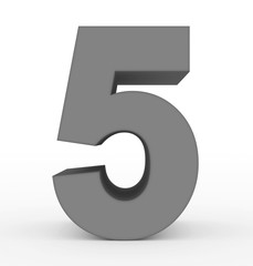 number 5 3d clean gray isolated on white