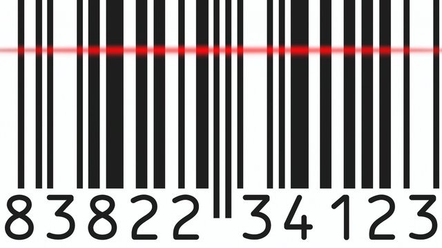 Detailed scanning of a barcode, with the red scanline light reading the bars. Rounded style.
