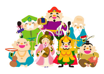 七福神のイラスト。年末年始。開運のイメージ。