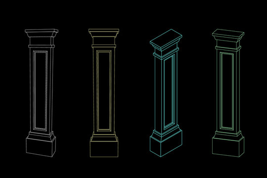 Column pilaster. Vector outline illustration. Different viewes.