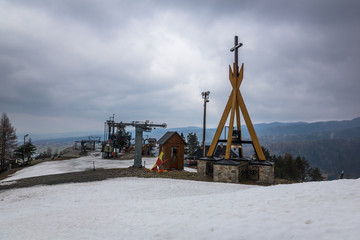 Wdzar peak at winter in Kluszkowce, Pieniny, Poland