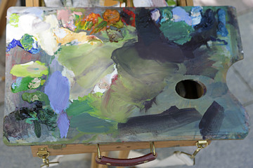 Art palette with oil paints