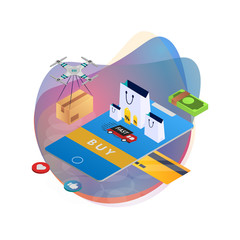 Obraz premium Online Shopping. Modern isometric design concept. Easy to edit and customize. Vector illustration