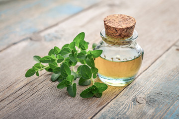 Essential oil of oregano in vintage bottle