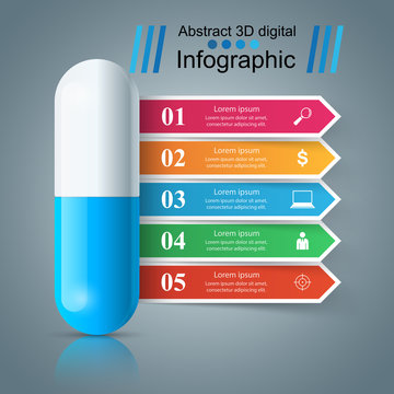 Blue tablet pill, pharmacology infographic Vector eps 10
