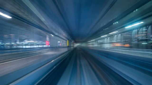 Time lapse of automatic train moving to tunnel in Tokyo, Japan. 4K