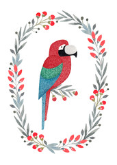Obraz premium Watercolor illustrations of a parrot. Perfect for greeting cards