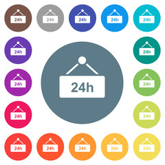 hanging table with 24h flat white icons on round color backgrounds