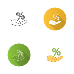 Hand holding percent sign icon