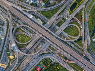 Top view of Highway road junctions. The Intersecting freeway road overpass the eastern outer ring...
