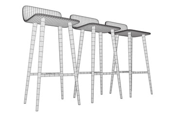 Bar stool furniture wireframe blueprint. Linear outline vector illustration. High chair. Bar interior design.