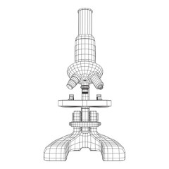 Microscope Biology School Laboratory Equipment. Science Education Symbol. Wireframe low poly mesh vector illustration