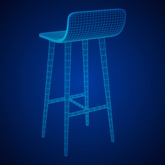 Bar stool furniture wireframe blueprint. Linear outline vector illustration. High chair. Bar interior design.